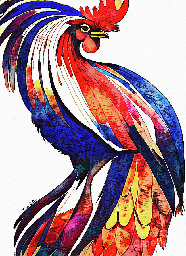 Big Blue Rooster Painting by Tina LeCour
