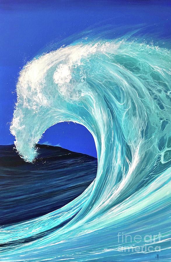 Wave Painting - Big Blue Wave by Hunter Jay