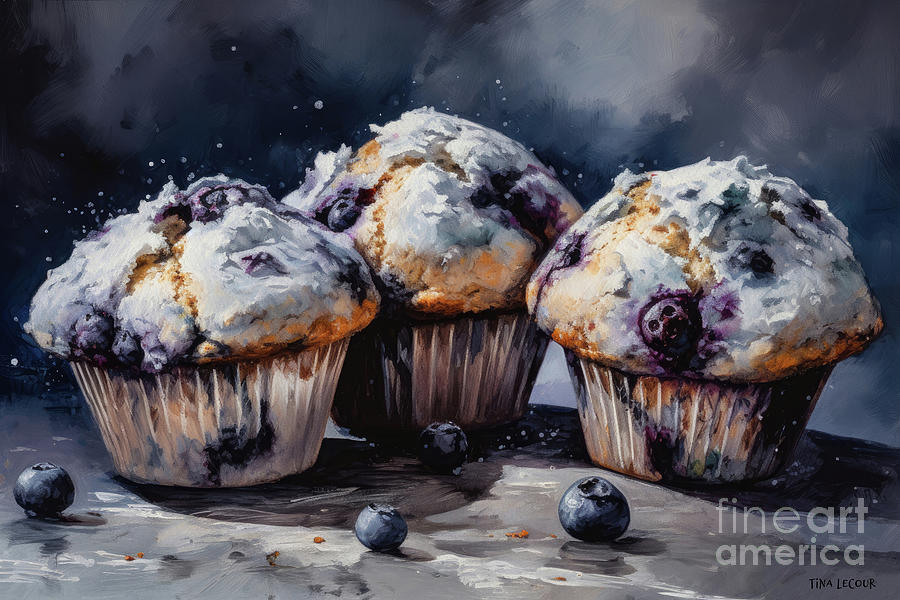 Blueberry Painting - Big Blueberry Muffins by Tina LeCour