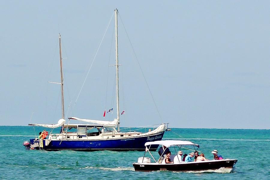 Big Boat, Little Boat, yachting in Belize, Caribbean Photograph by