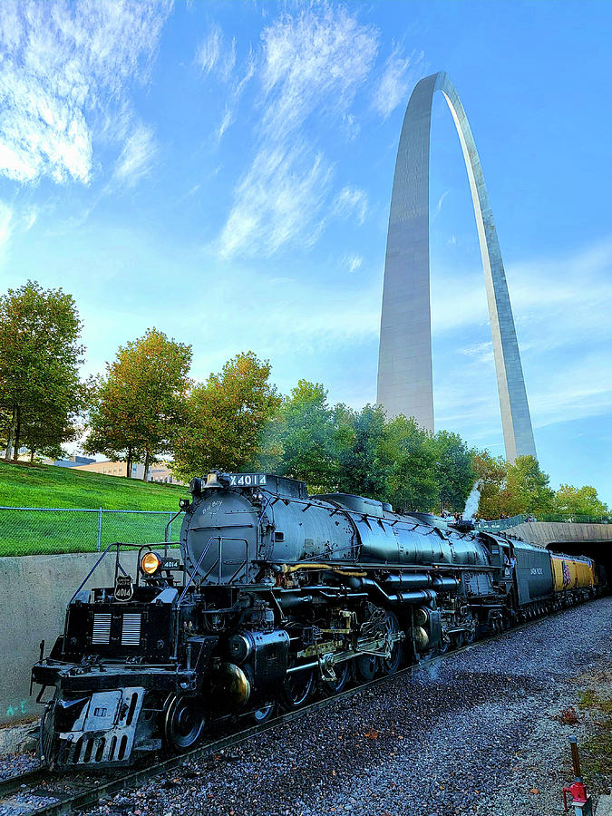 Union Pacific Big Boy Steam Locomotive at the St. Louis Gateway Arch Photograph by Scott Nauert
