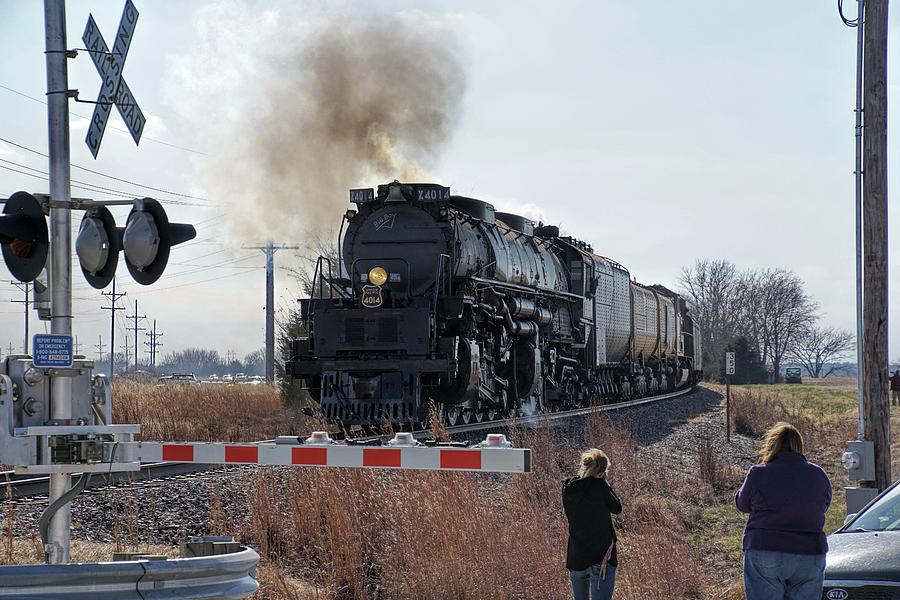 Big Boy Steam Engine at Railroad Crossing Photograph by Alan Hutchins