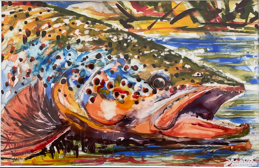 Trout Painting - Big Brown by Richard Beckstead