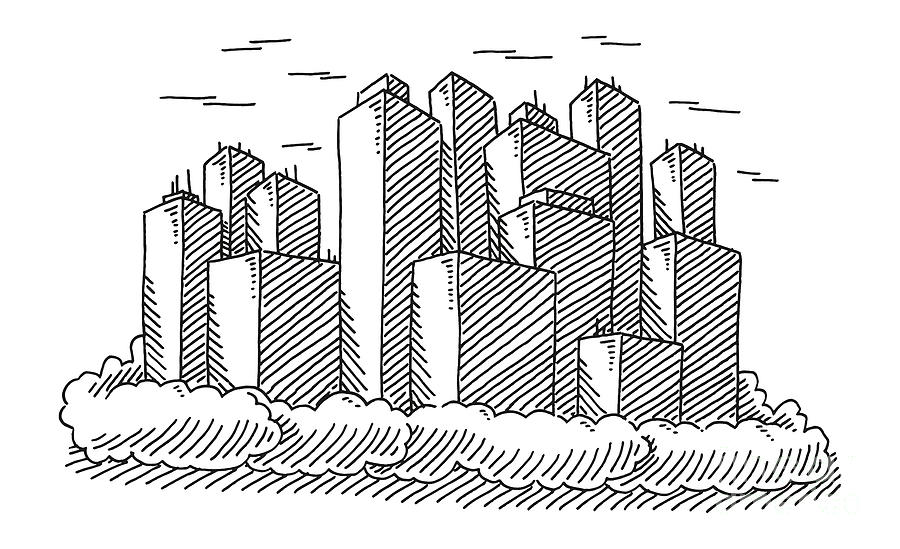 city black and white drawing