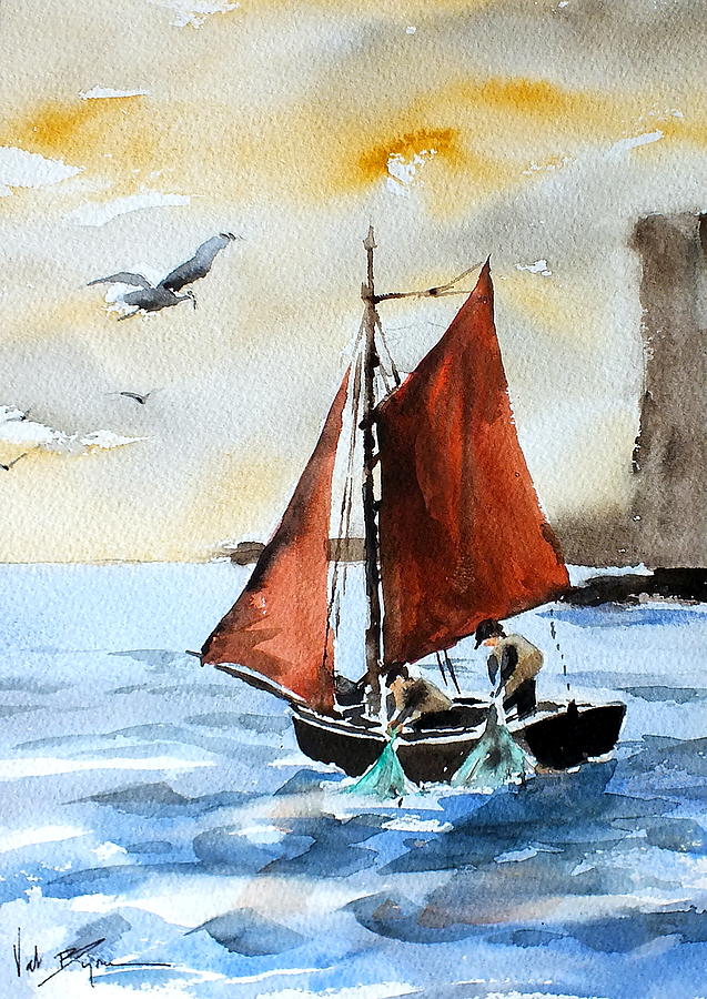 Big cliffs, big fish, Cliffs of Moher, Co. Clare Painting by Val Byrne