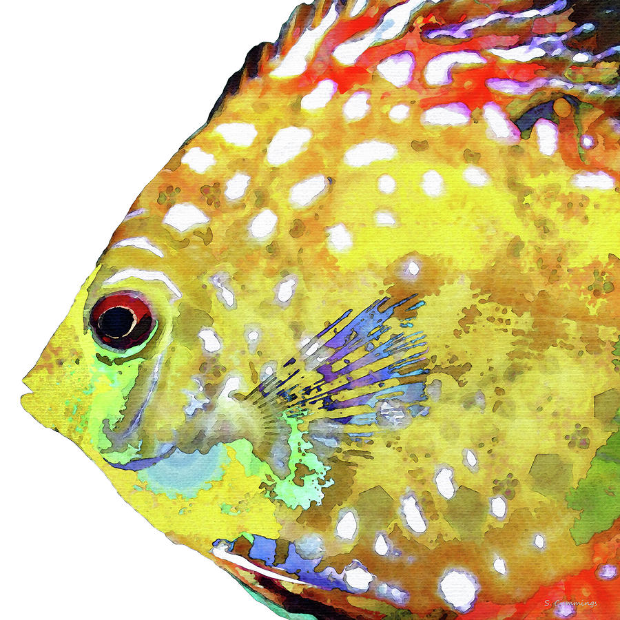Big Colorful Fish Head - Siren Painting by Sharon Cummings
