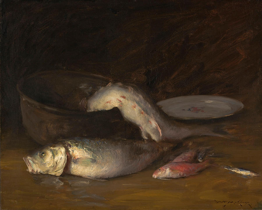 William Merritt Chase Painting - Big Copper Kettle and Fish  Fish   by William Merritt Chase