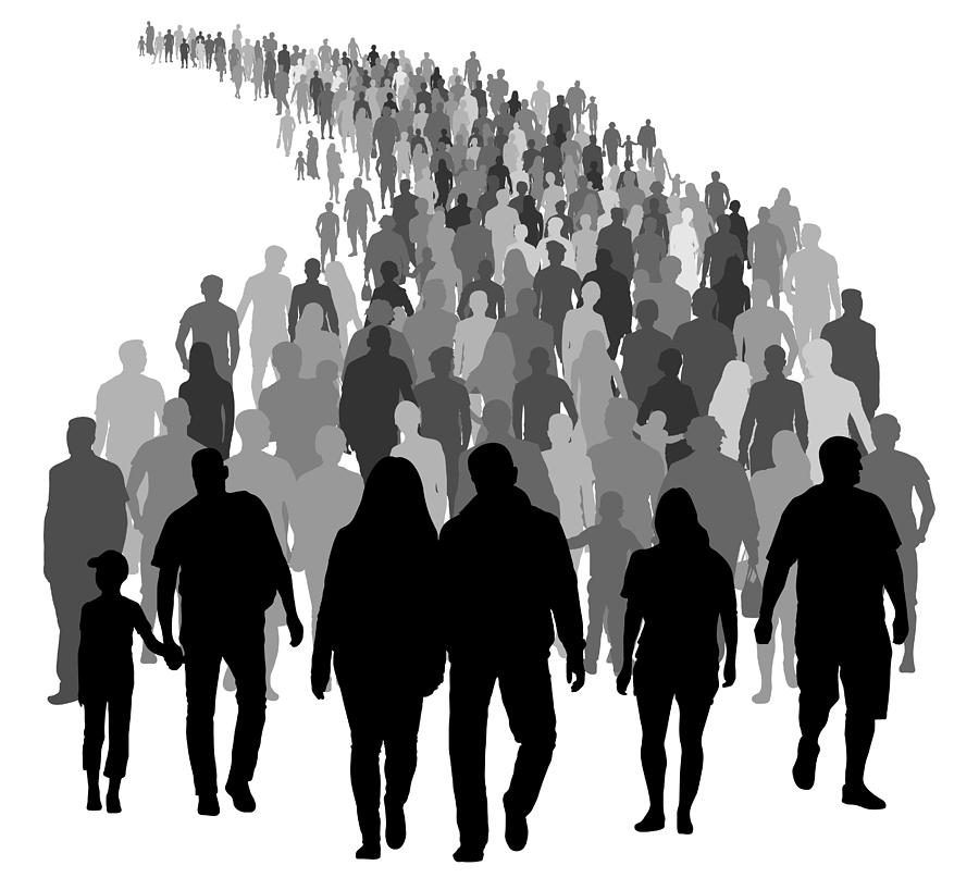 Big crowd of people is moving. Silhouette vector Drawing by Nosyrevy