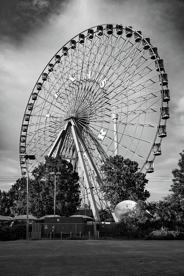 Big Dallas Texas Star Ferris Wheel at Fair Park in Black and White Photograph by Gregory Ballos