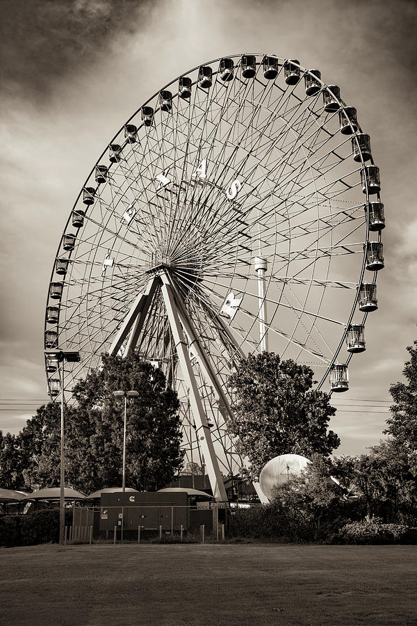 Big Dallas Texas Star Ferris Wheel at Fair Park in Sepia Photograph by Gregory Ballos
