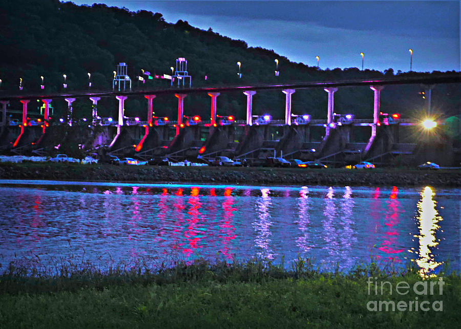 Big Dam Bridge Memorial Day Lights Photograph by Karen Beasley