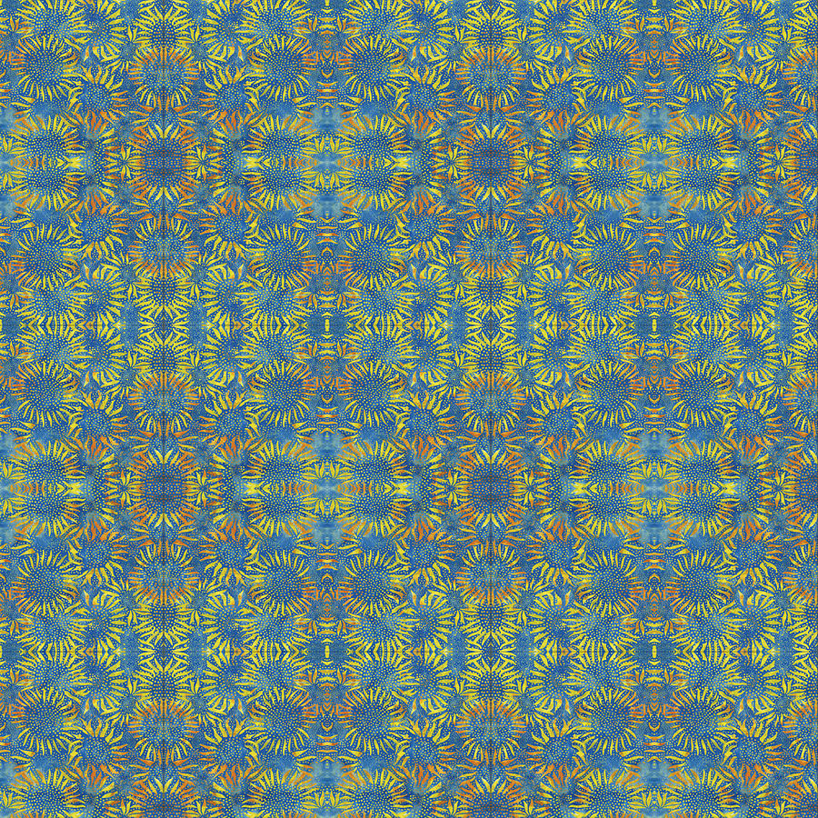 Big Design Square Yellow Sunflowers on Blue Digital Art by Lorena Cassady