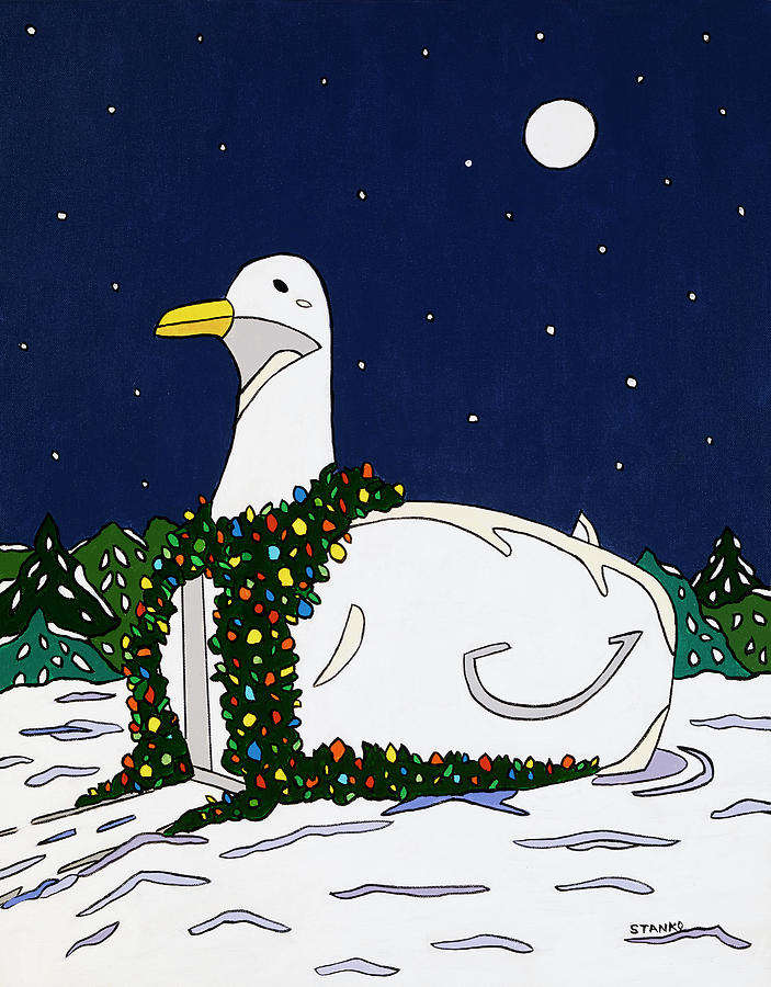Big Duck at Christmas Painting by Mike Stanko