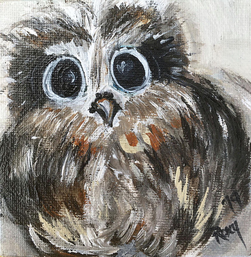 Big Eyes Baby Owl Painting by Roxy Rich
