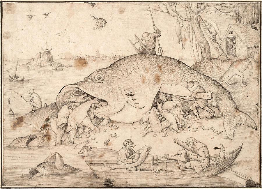 Big Fish Eat Little Fish Drawing by Pieter Bruegel the Elder