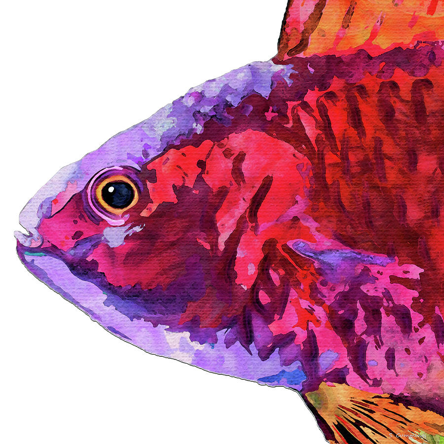 Fish Painting - Big Fish Head Art - Sea Fairy by Sharon Cummings