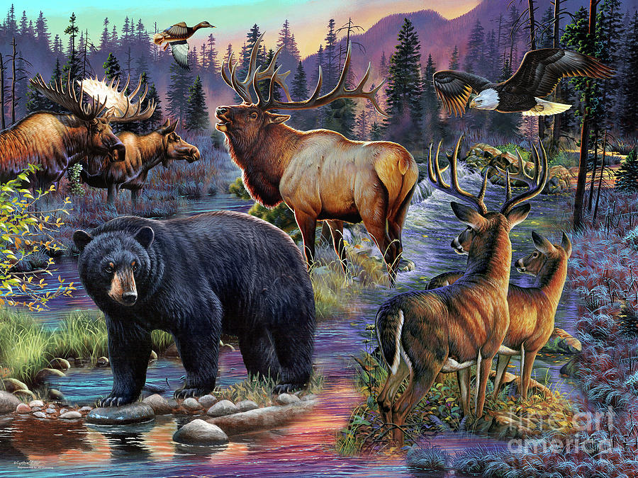 Big Game Collage Painting by Cynthie Fisher