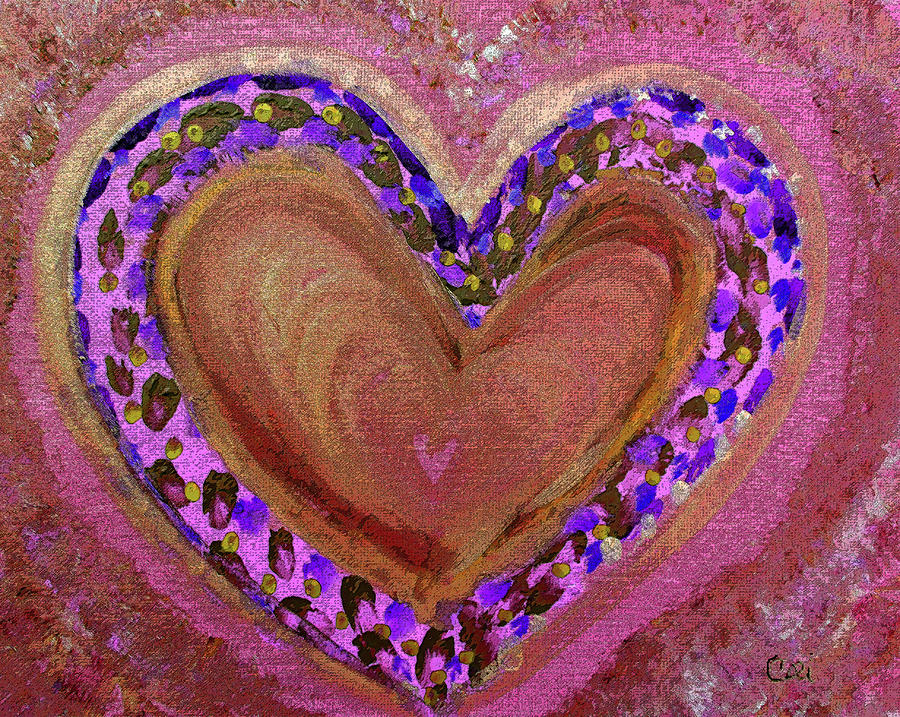 Big Heart in Gold Purple Pink Painting by Corinne Carroll