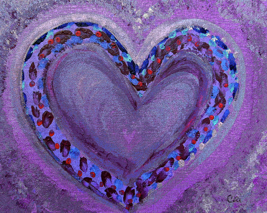 Big Heart in Purples with Blue Painting by Corinne Carroll