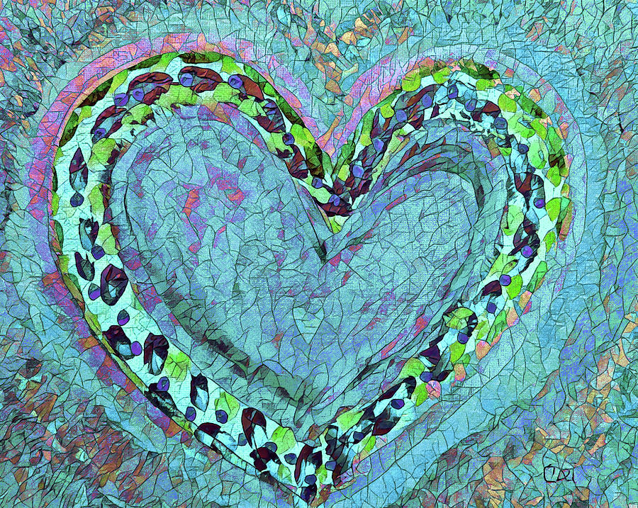 Big Heart Mosaic Bluegreen Painting by Corinne Carroll