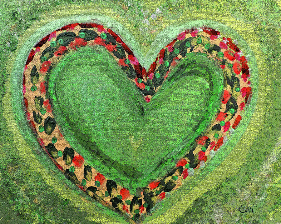 Big Heart of Green and Red Painting by Corinne Carroll