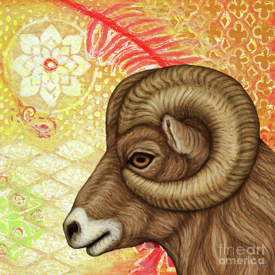 Big Horn Ram Abstract Painting by Amy E Fraser