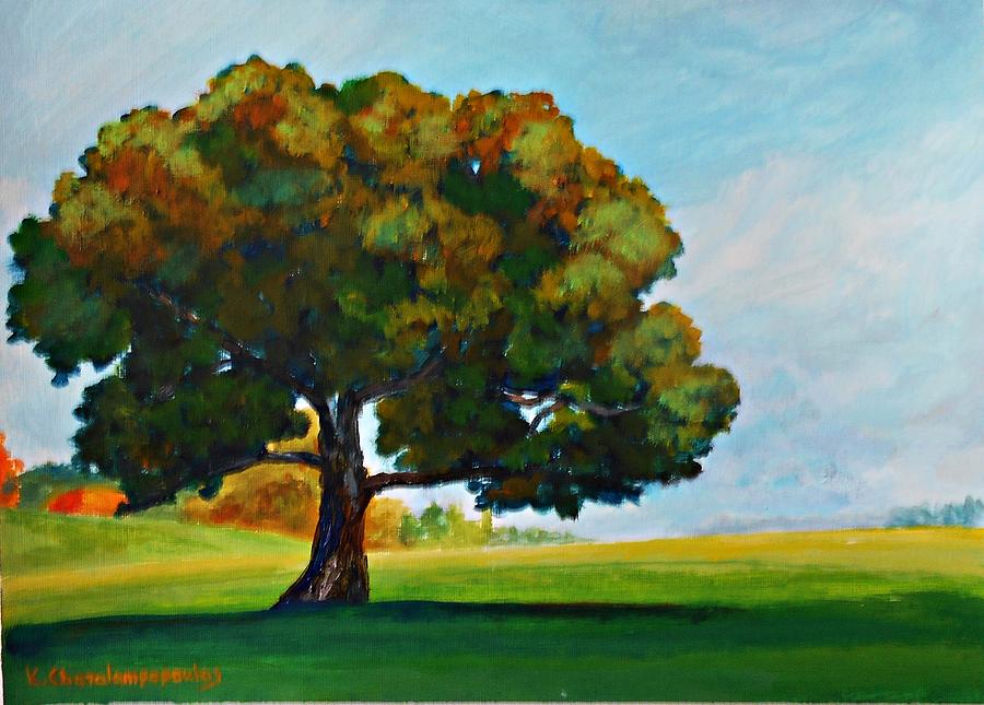 Big Oak In Greenfields Painting By Konstantinos Charalampopoulos - Fine 