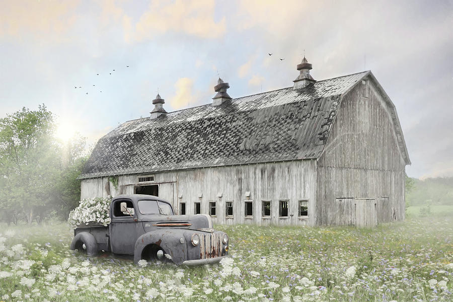Big Old Country Barn with Flower Truck Photograph by Lori Deiter