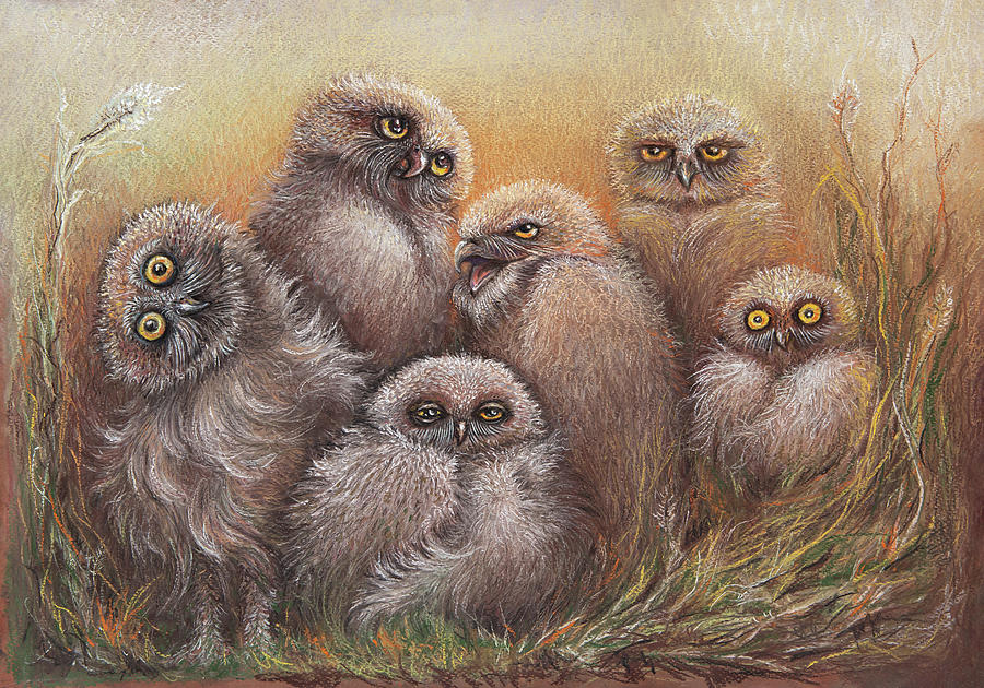 Pastel Pastel - Big Burrowing Owl Family by Varvara Medvedeva Pastel Pastel - Big Burrowing Owl Family by Varvara Medvedeva