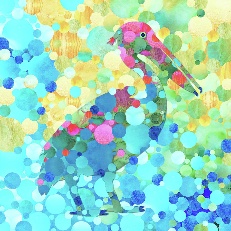 Pelican Painting - Big Pelican - Colorful Mosaic Beach Art by Sharon Cummings