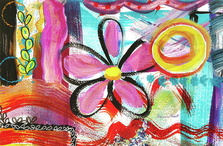 Big Pink Abstract Flower Painting by Sherrie Triest