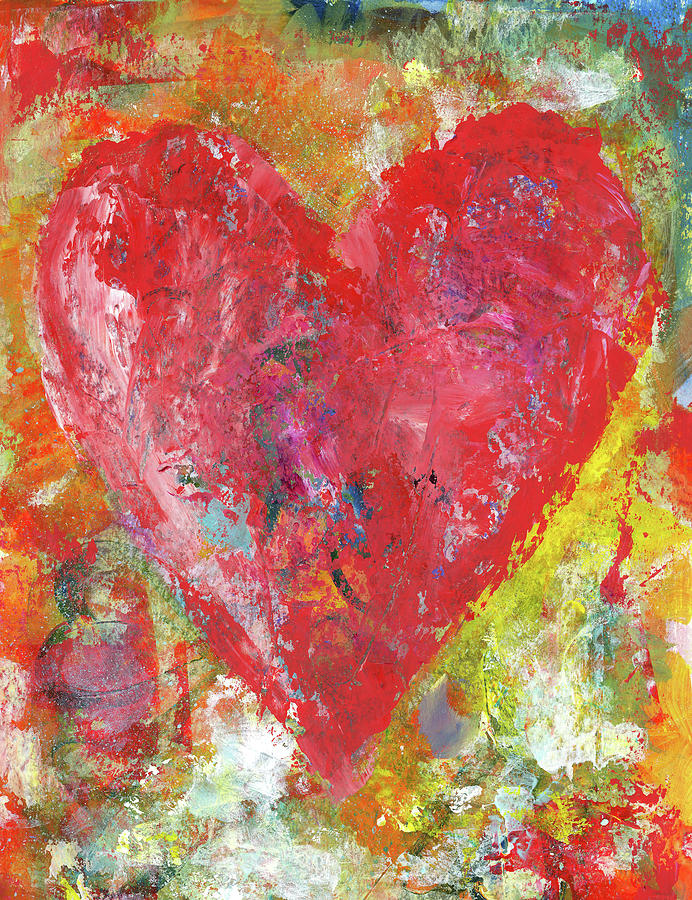 Big red heart Painting by Karen Kaspar
