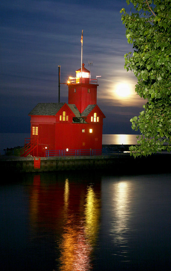 Big Red lighthouse at night Photograph by Al Keuning