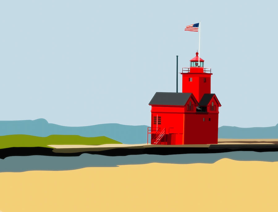 Big Red Lighthouse Digital Art by Dan Sproul