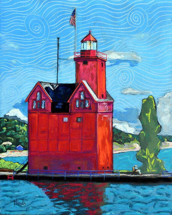 Landmark Painting - Big Red Lighthouse by David Hinds