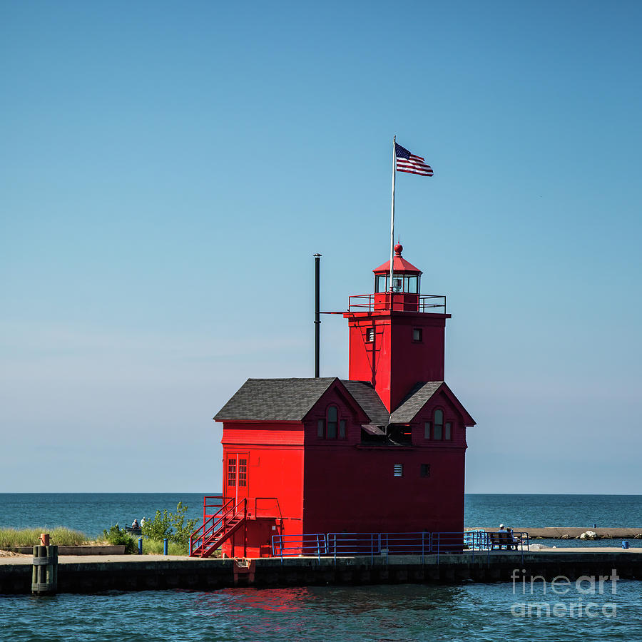 Architecture Photograph - Big Red Lighthouse Holland Harbor - square by Scott Pellegrin
