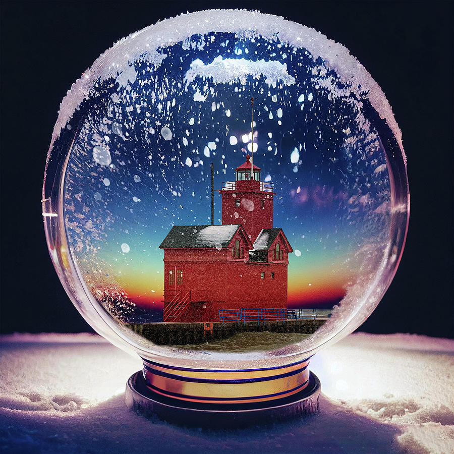 Big Red lighthouse snow globe Digital Art by Topher Keen - Fine Art America