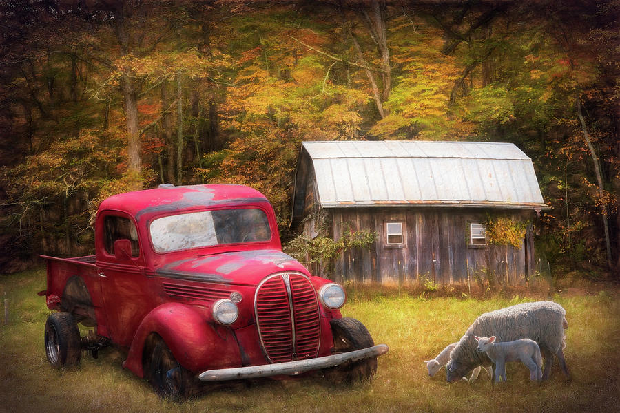 Big Red on the Farm Painting Photograph by Debra and Dave Vanderlaan