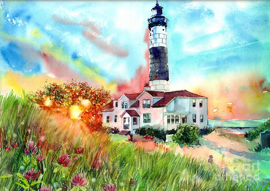 Sunset Painting - Big Sable Point Lighthouse by Suzann Sines