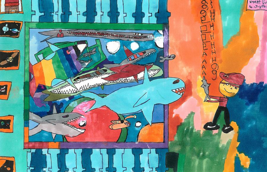 Sharks Drawing - Big Sharks in the Painting by Vincent Liu Kindergarten by California Coastal Commission