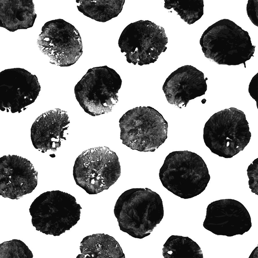 Big single bad printed black dots on white paper background - seamless illustration in vector - quickly and imprecisely applied thick paint gives unique effects Drawing by GOLDsquirrel