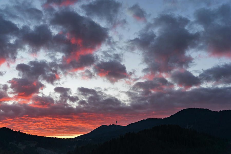 Big Sky Country - Rhodope Mountains Sunup with Snezhanka Snow White TV Tower Photograph by Georgia Mizuleva