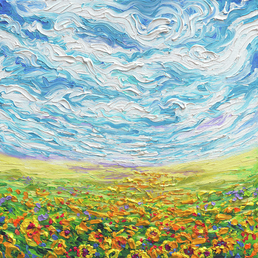 Big Sky Small Sunflowers Painting by Iris Scott