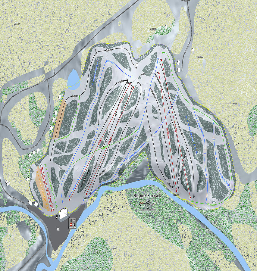 Big Snow BlackJack Ski Resort Map Digital Art by Powder Addicts - Fine ...