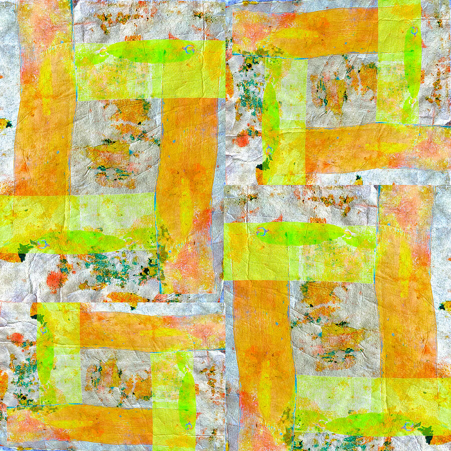 Big Square Abstract in Orange and Yellow Mixed Media by Lorena Cassady