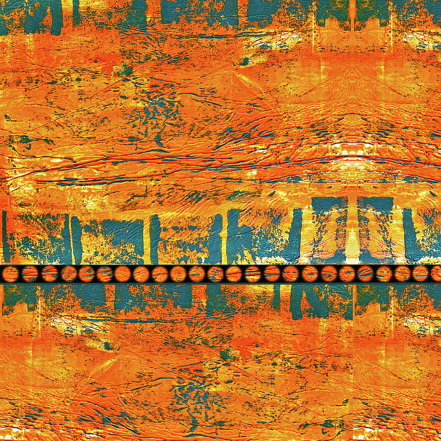 Big Square Abstract Orange and Teal Mixed Media by Lorena Cassady