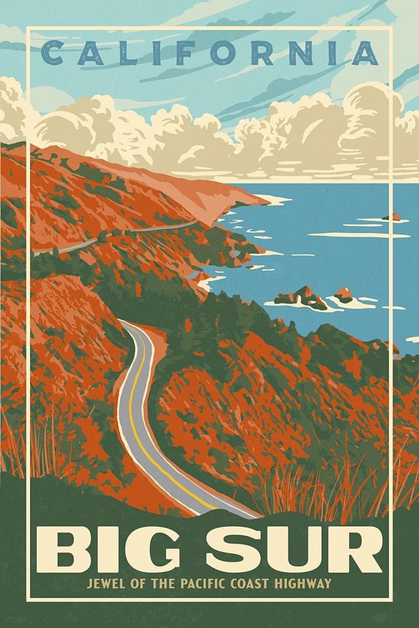 Big Sur California Original WPA Poster Style Retro Design Poster ...