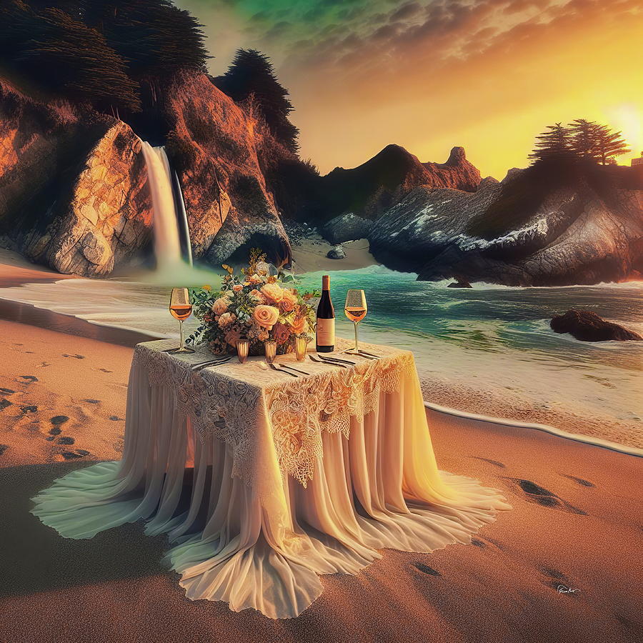 Big Sur - McWay Falls Fantasy Dinner for Two Digital Art by Russ Harris