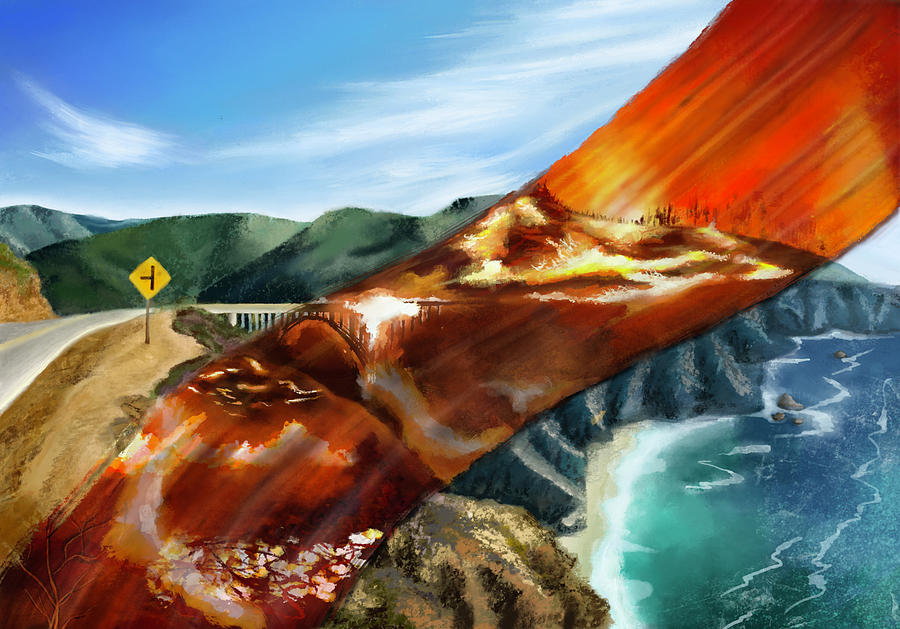 Bridge Digital Art - Big Sur Wildfire Disaster by Katie Dung Grade 11 by California Coastal Commission