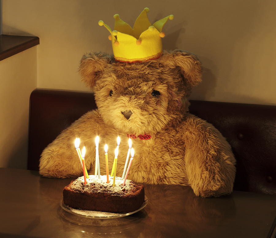 Big teddy bear with a birthday cake Photograph by Sot